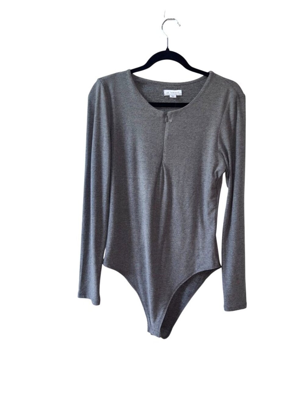 LA Threads Womens Gray Long Sleeve Bodysuit With Snap Closure Ribbed Stretch